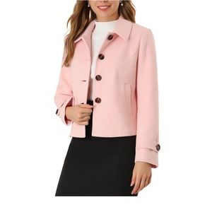 Allegra K Women's Turn Down Collar Single Breasted Short Peacoat